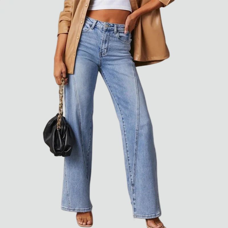Kvinnors Högmidjade Vida Jeans Avslappnade Denimbyxor