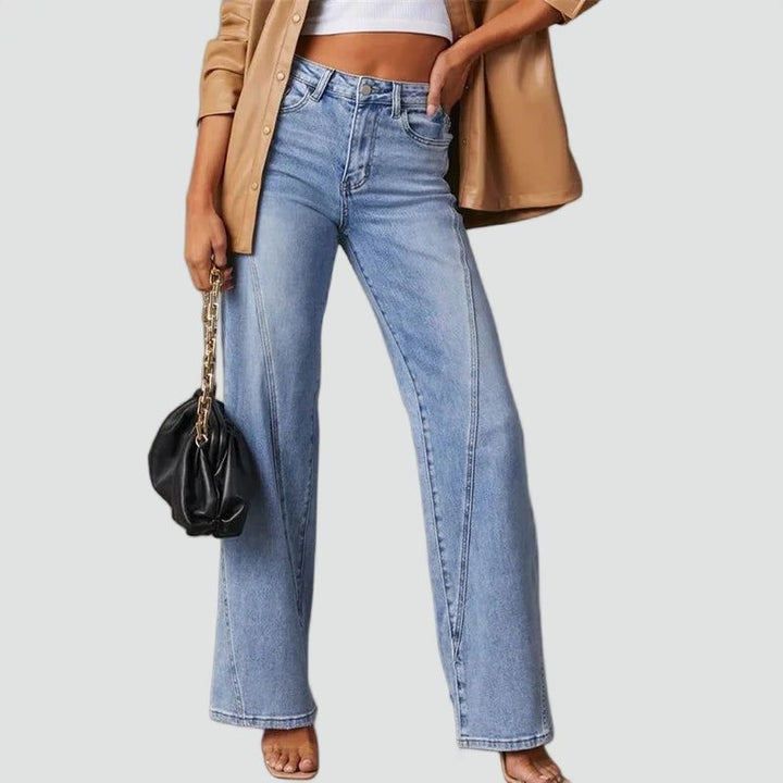Kvinnors Högmidjade Vida Jeans Avslappnade Denimbyxor