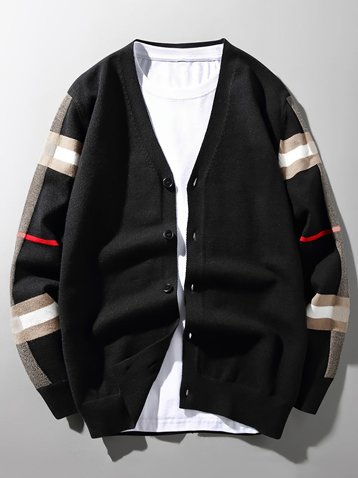 Herrars Ullknapp Cardigan – Handgjord Stickad Regular Fit
