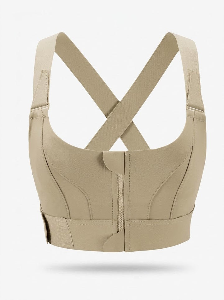 Kvinnors Front-Zip Sport-BH – Justerbart Cross-Back Stöd för Träning och Yoga