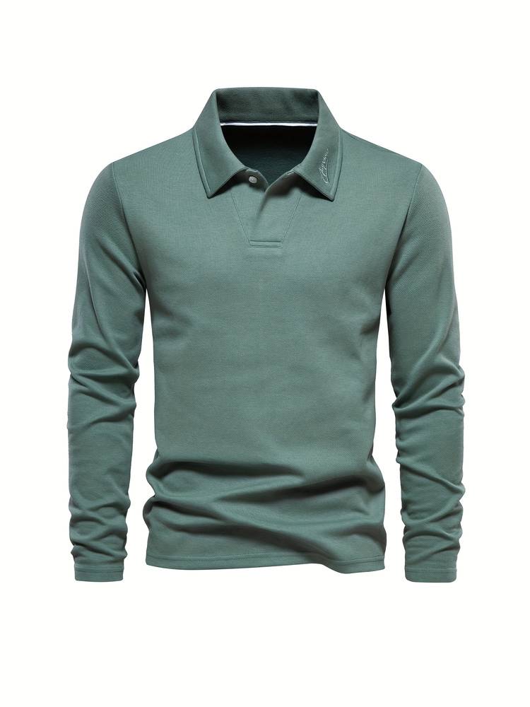 Herrars långärmad polo tröja mjuk bekväm modern passform avslappnad smart vardaglig klädsel topp