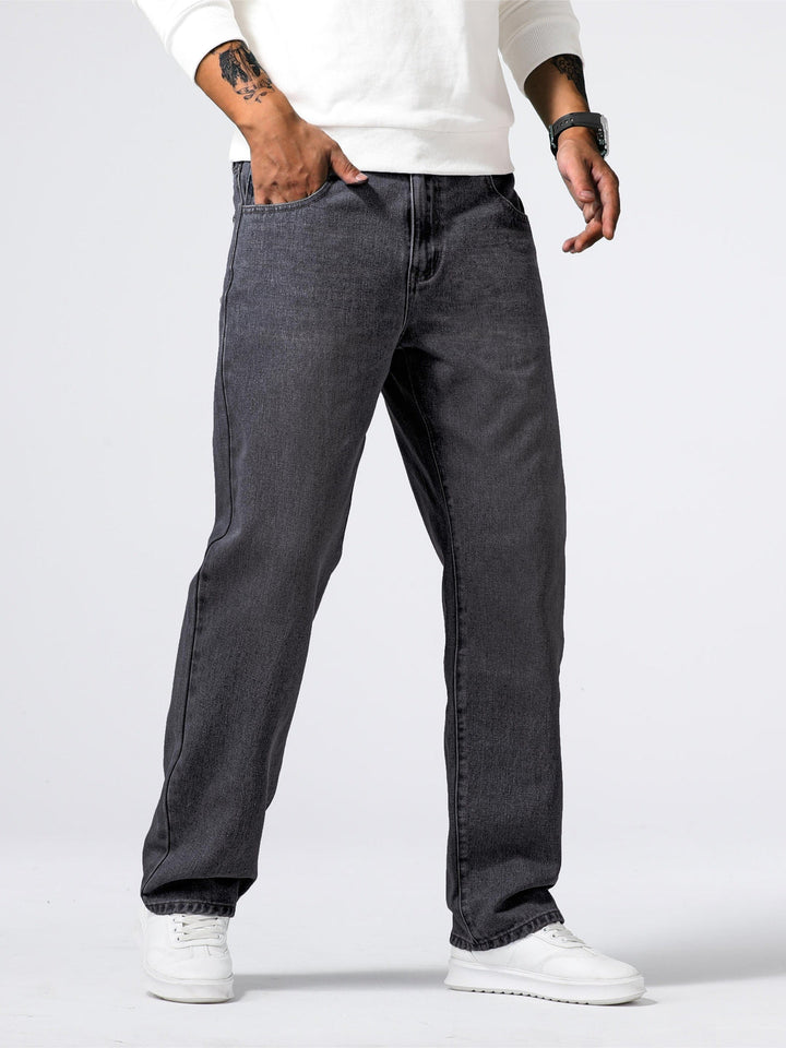 Herrens Denim Jeans Rakt Ben Tvättad Blå Varje Dags Passform