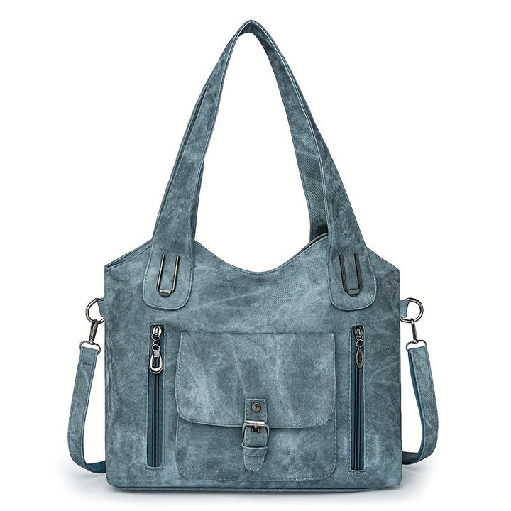 Kvinnors Vintage Veganska Läderaxelväska – Rymlig Multi-Ficka Crossbody för Vardagsbruk