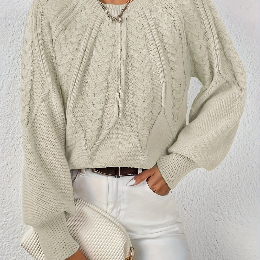 Kvinnors Voluminösa Ärmsweater med Kabelstickad Textur