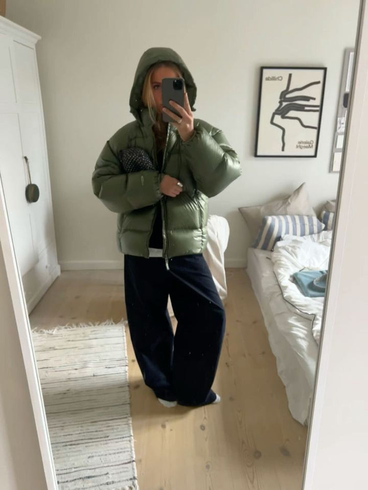 Herrens Sherpa-fodrad quiltad jacka med huva – Varm puffjacka för utomhus- och streetwear