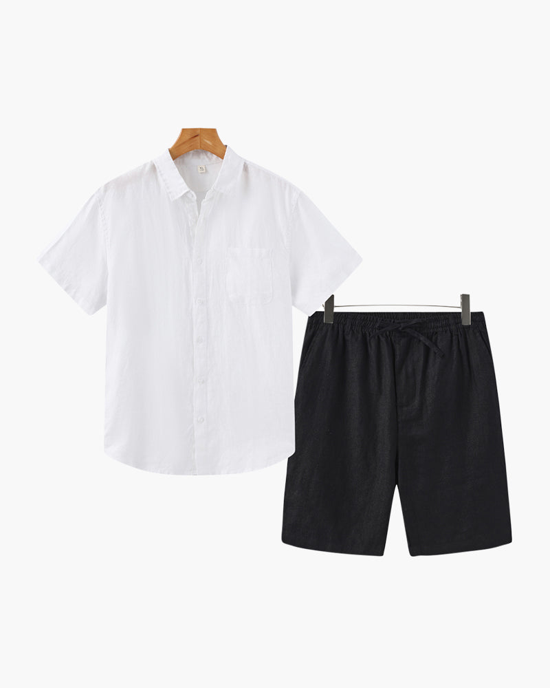 Herrlinne Skjorta och Shorts Avslappnad Sommarsats