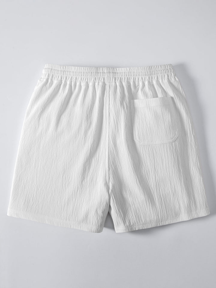Herrarnas tryckta öppna stickade semester-set – Knappskjorta med krinklade shorts