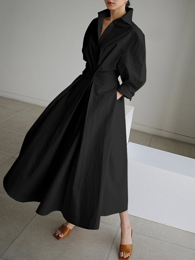 Kvinnors Strukturerad Maxi Klänning Lång Ärmar Kvällsstil