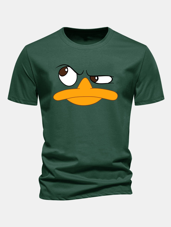 Herrens Grafiska T-shirt med Tecknad Ansiktstryck, Avslappnad Passform