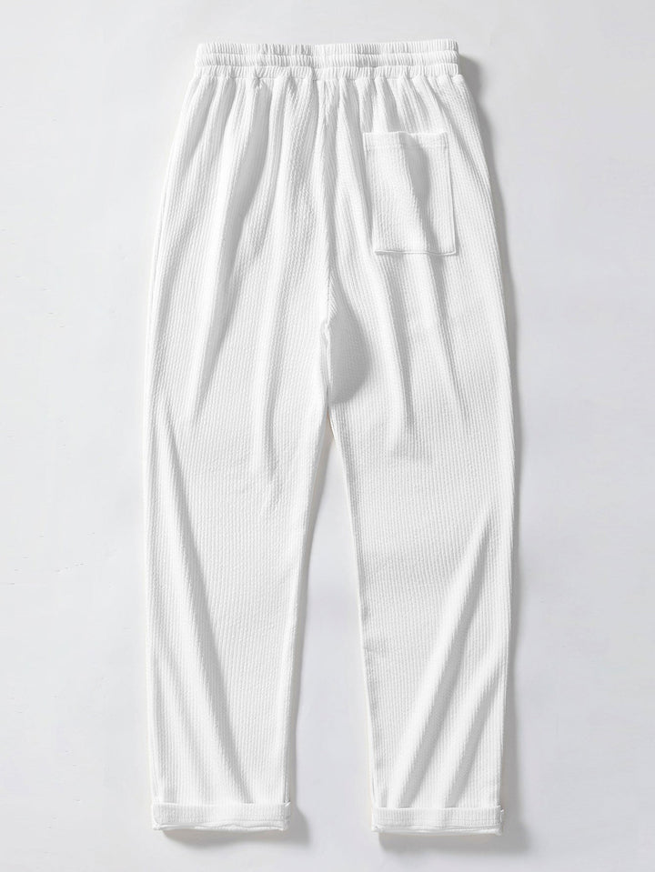 Herrstickad knapp-up skjorta och raka byxor set – Smart casual sommar set