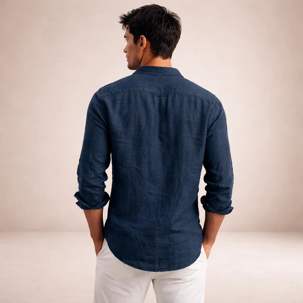 Herrars Regular Fit Linne Knapp-Down Casual Skjorta