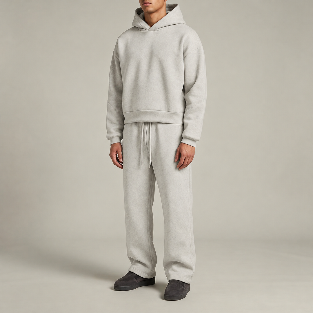 Mäns Oversized Huva Träningsdräkt Set – Varm Bomullsblandning Loungewear för Vinter