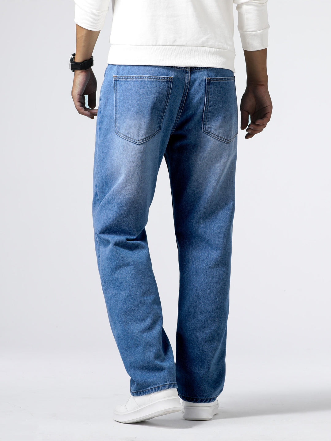 Herrens Denim Jeans Rakt Ben Tvättad Blå Varje Dags Passform