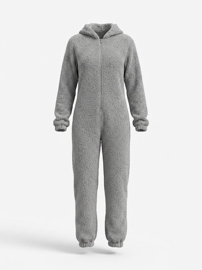 Kvinnors Hooded Fleece Onesie – Mysig Zip-Up Vinterloungewear för Kalla Nätter