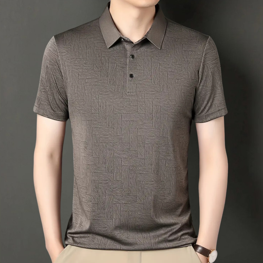 Herr Polo Skjorta Texturerad Stickad Mönster Kort Ärmar Smart Casual