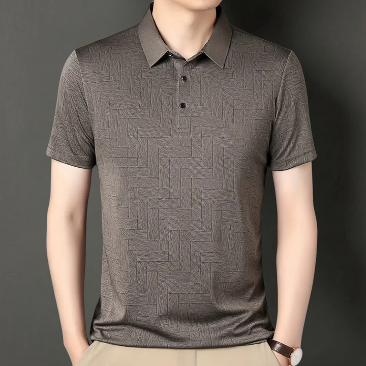 Herr Polo Skjorta Texturerad Stickad Mönster Kort Ärmar Smart Casual