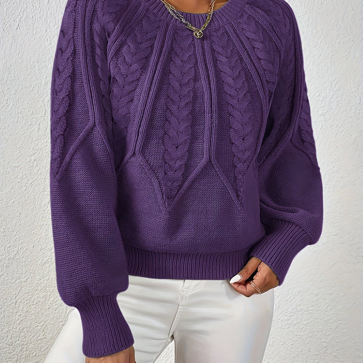 Kvinnors Voluminösa Ärmsweater med Kabelstickad Textur