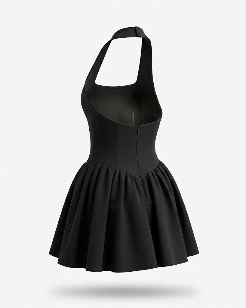 Kvinnors Halterneck Fit-and-Flare Mini Klänning – Elegant Stil för Chic Kvällar