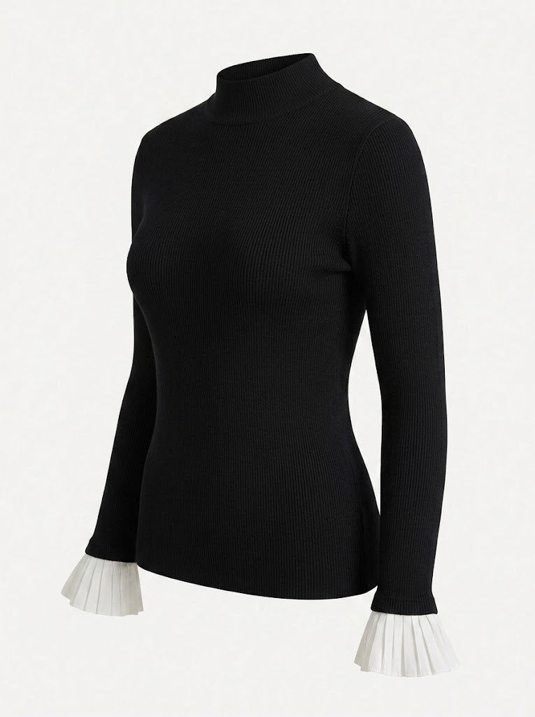 Kvinnors Fitted Mock Neck Topp – Strukturerad Axel Långärmad Smart Casual Stil