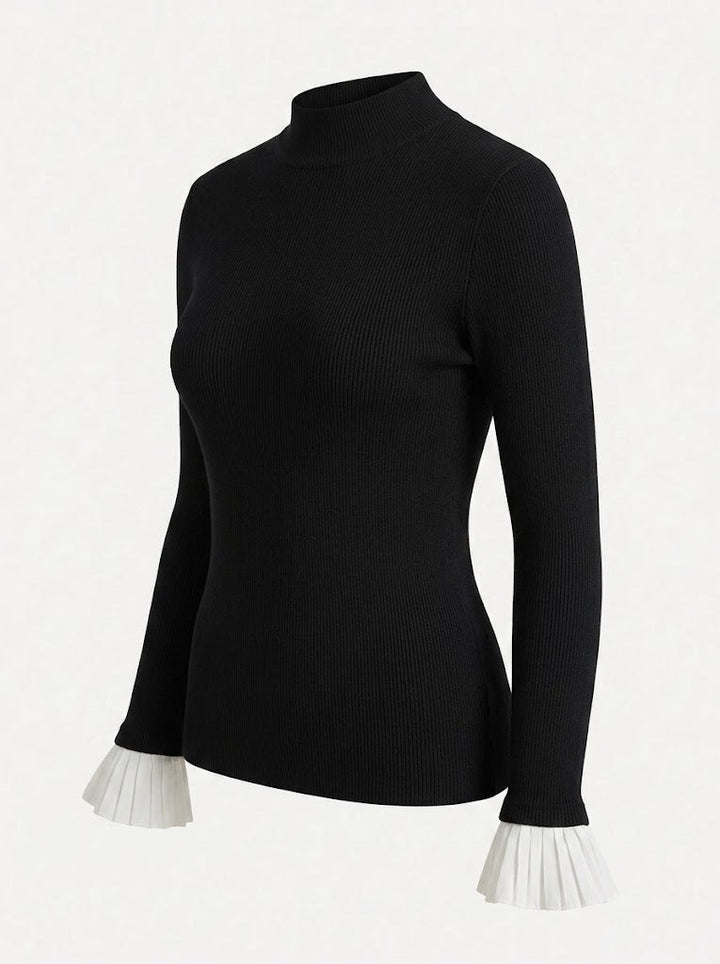 Kvinnors Fitted Mock Neck Topp – Strukturerad Axel Långärmad Smart Casual Stil
