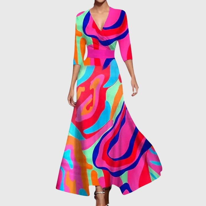 Kvinnors Blommig Wrap Maxi Klänning Elegant Tillfälle Stil