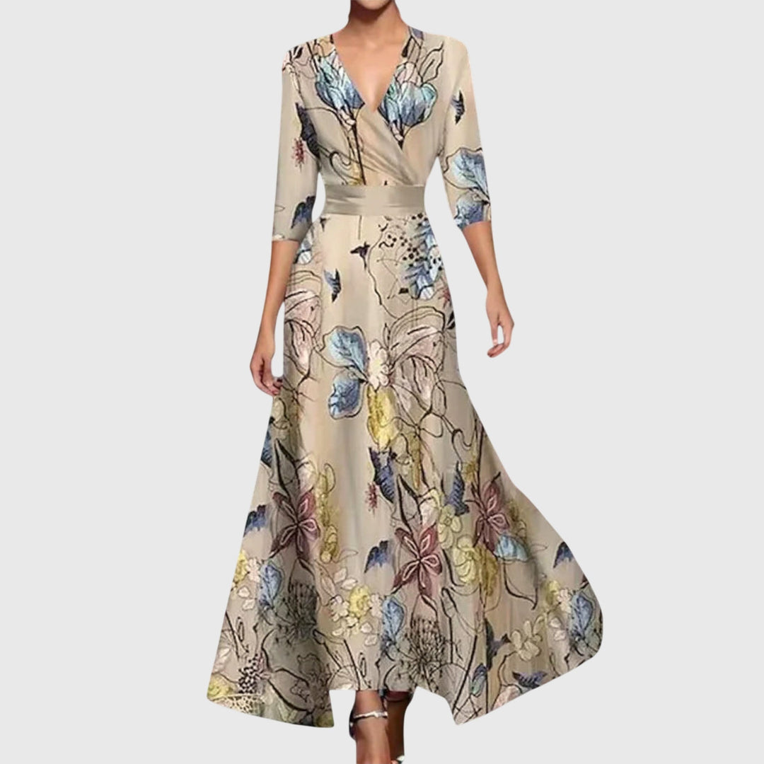 Kvinnors Blommig Wrap Maxi Klänning Elegant Tillfälle Stil