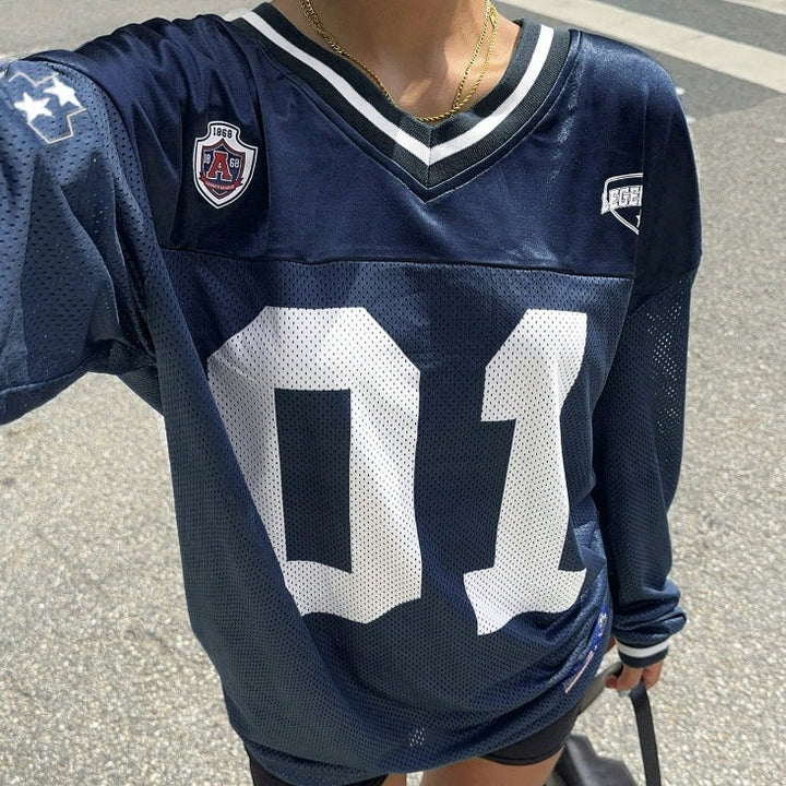 Dam Jersey T-shirt Lång Ärmar Oversized Streetwear Top