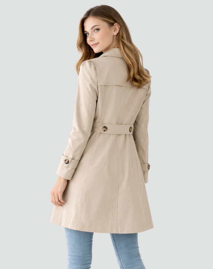 Kvinnors skräddarsydd trenchcoat med klassisk krage, midjelång jacka
