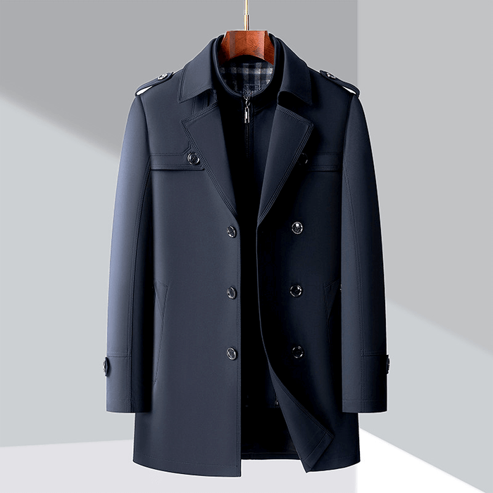 Herr Dubbelknäppt Trenchcoat med Revär och Epåletter