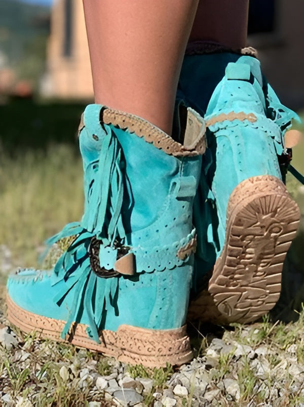 Kvinnors Boho Ankelstövlar – Fransar i Västernstil för Avslappnad Användning