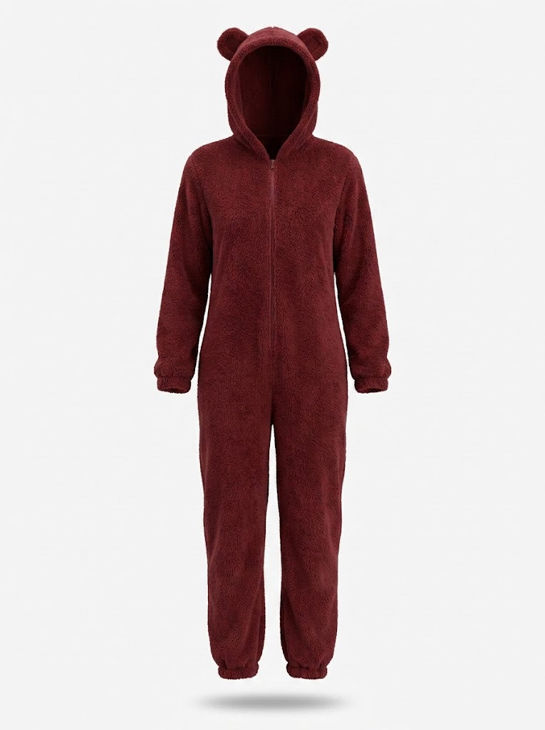 Kvinnors Hooded Fleece Onesie – Mysig Zip-Up Vinterloungewear för Kalla Nätter