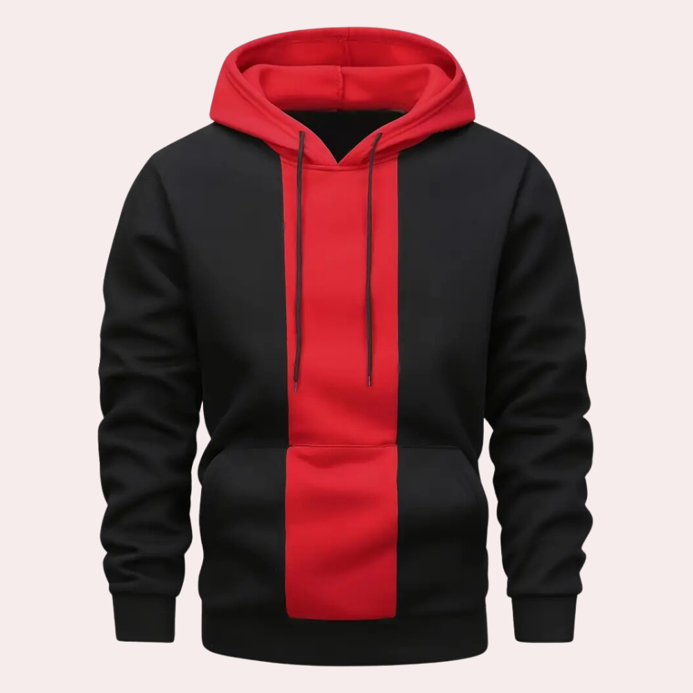 Hoodie för män med kontrastpanel, pullover med dragsko, avslappnad streetwear, sweatshirt