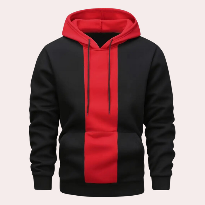 Hoodie för män med kontrastpanel, pullover med dragsko, avslappnad streetwear, sweatshirt