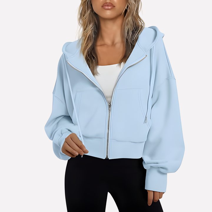 Dam Zip Hoodie Avslappnad Passform Croppad Dragkedja Jacka