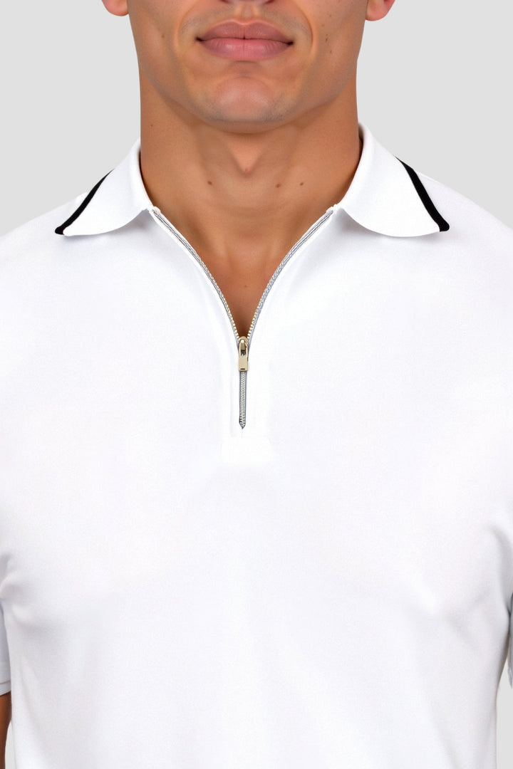 Herr Zip Neck Polo Smart Casual Stickad Sommartröja