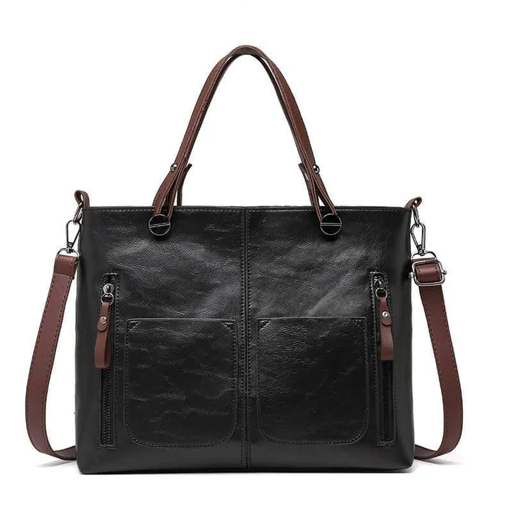 Kvinnors Vintage Läder Tote Handväska Med Flera Fickor