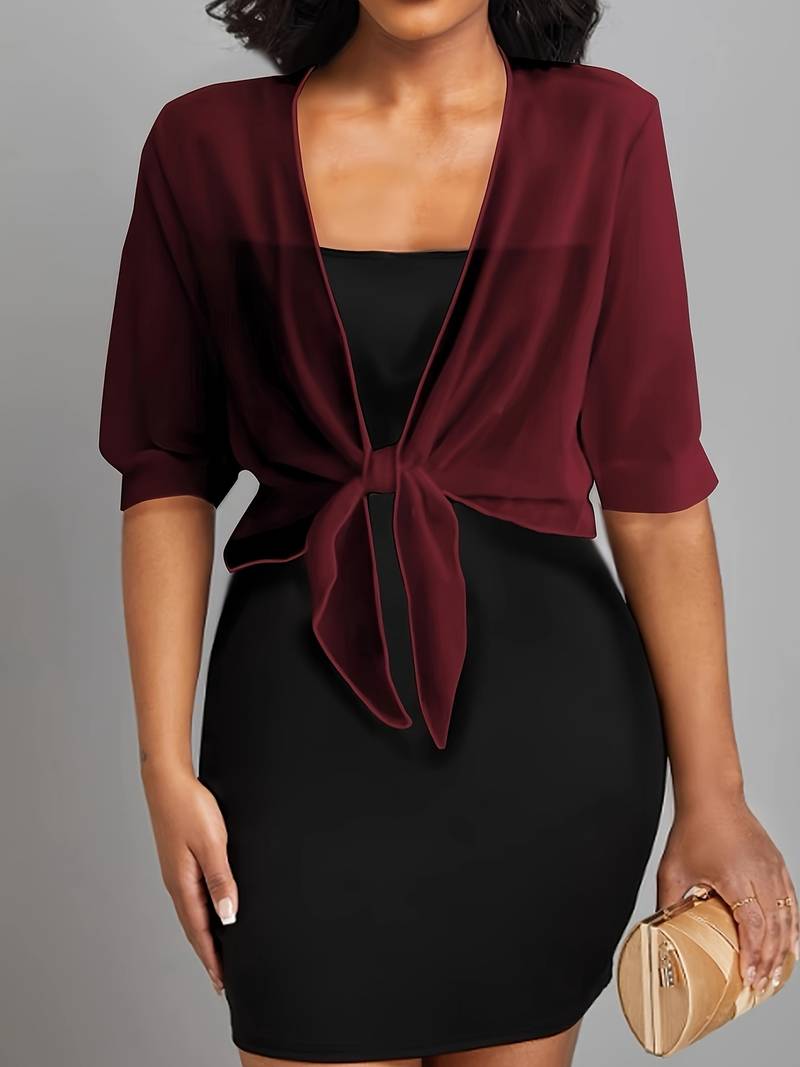 Kvinnors Transparent Chiffong Knyt Framsidan Kort Bolero Top