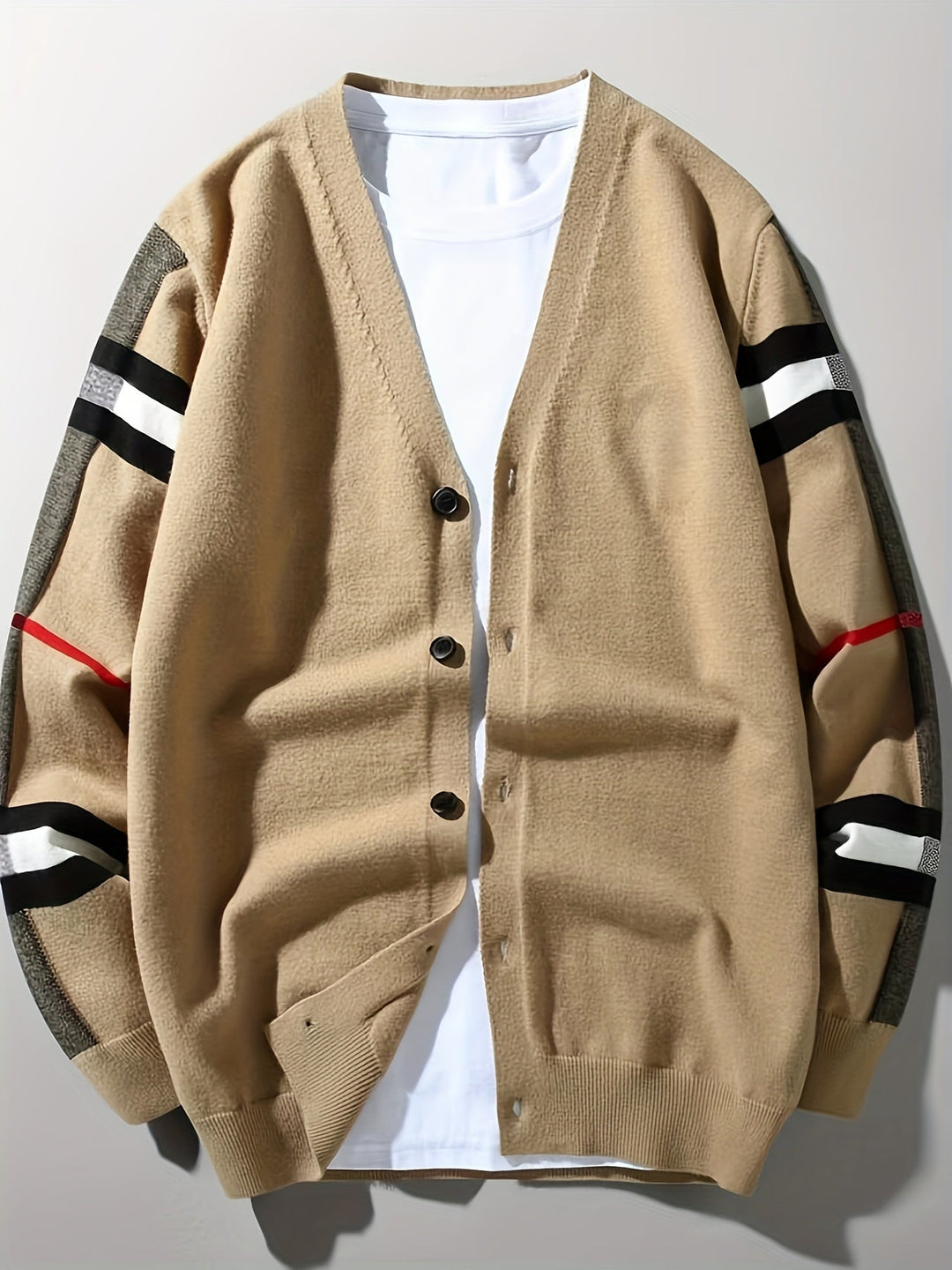 Herrars Ullknapp Cardigan – Handgjord Stickad Regular Fit