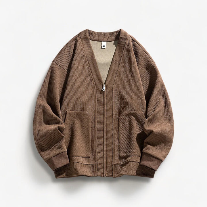 Herrars Vinter Zip Cardigan – Stretch Stickad Komfortlager