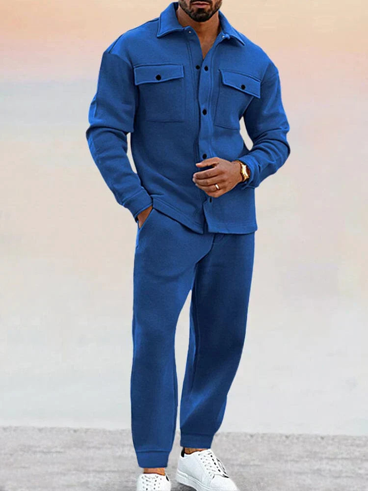 Herrens skräddarsydda overshirt och tapered byxor co-ord