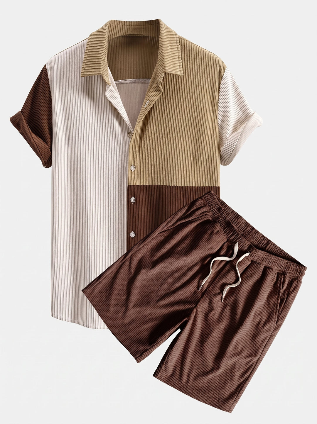 Herrens Ribbade Kordflorsskjorta och Shorts Set – Regular Fit Sommar Co-Ord