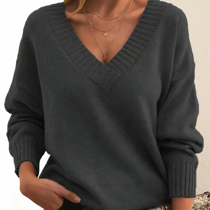 Kvinnors Cashmere V-hals Tröja Avslappnade Ballongsärmar