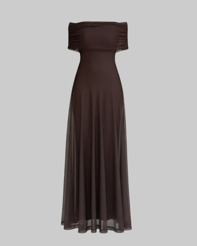 Kvinnors Off-Shoulder Draped Maxi Klänning – Fluid Silhuett för Sommarkvällar och Evenemang