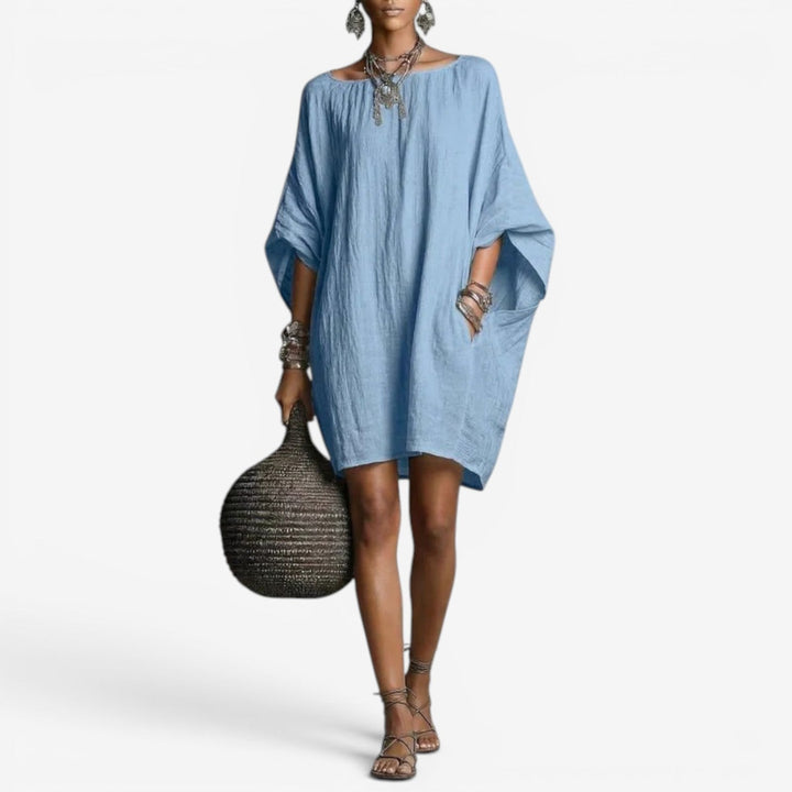 Kvinnors Oversized Batwing Mini Klänning – Flödande Boho Shift för Vår och Sommar