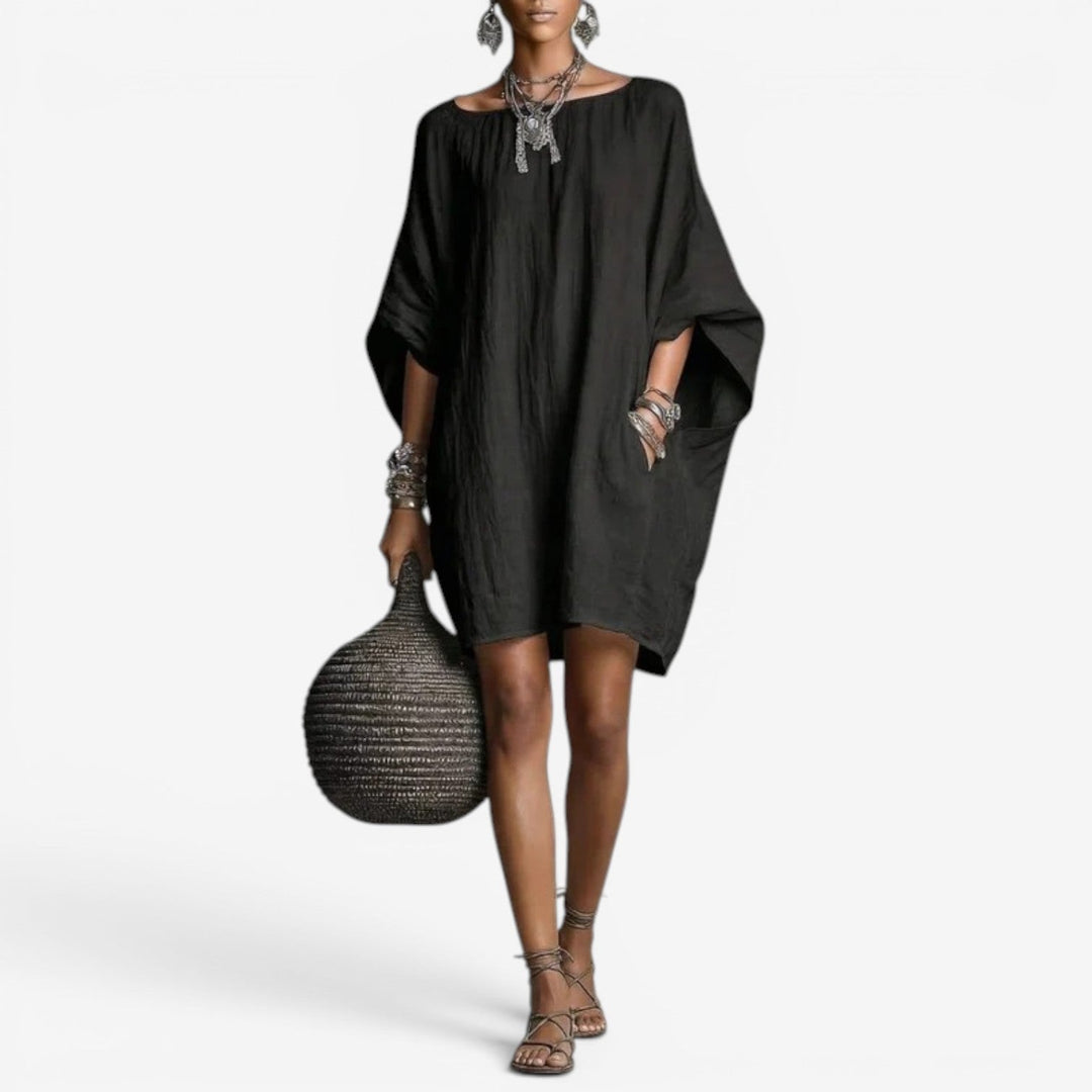 Kvinnors Oversized Batwing Mini Klänning – Flödande Boho Shift för Vår och Sommar