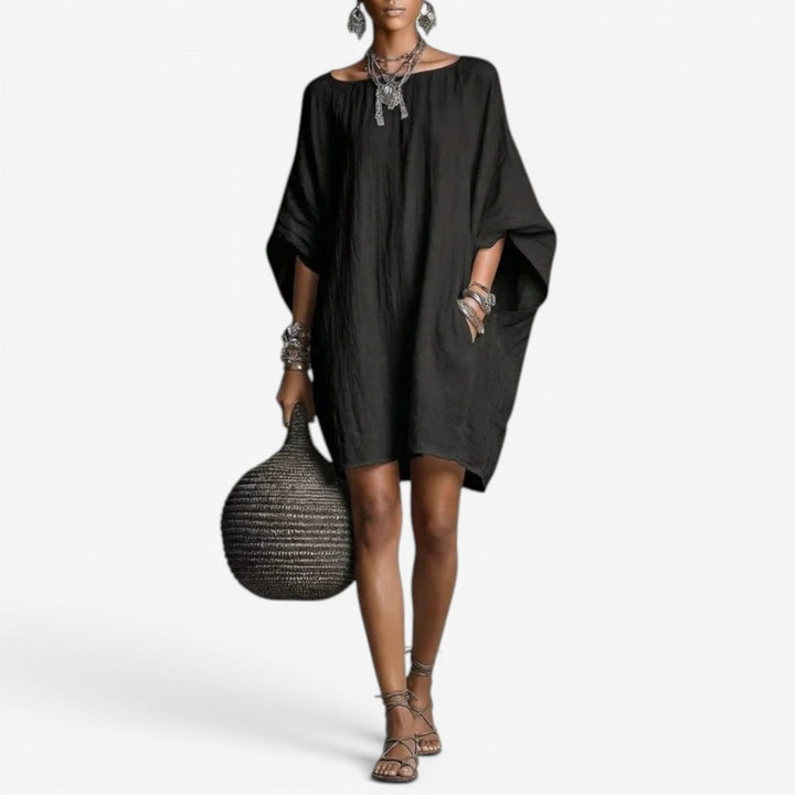 Kvinnors Oversized Batwing Mini Klänning – Flödande Boho Shift för Vår och Sommar