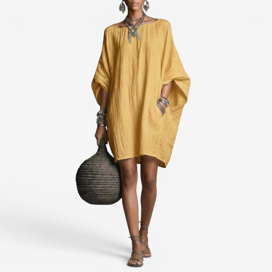 Kvinnors Oversized Batwing Mini Klänning – Flödande Boho Shift för Vår och Sommar