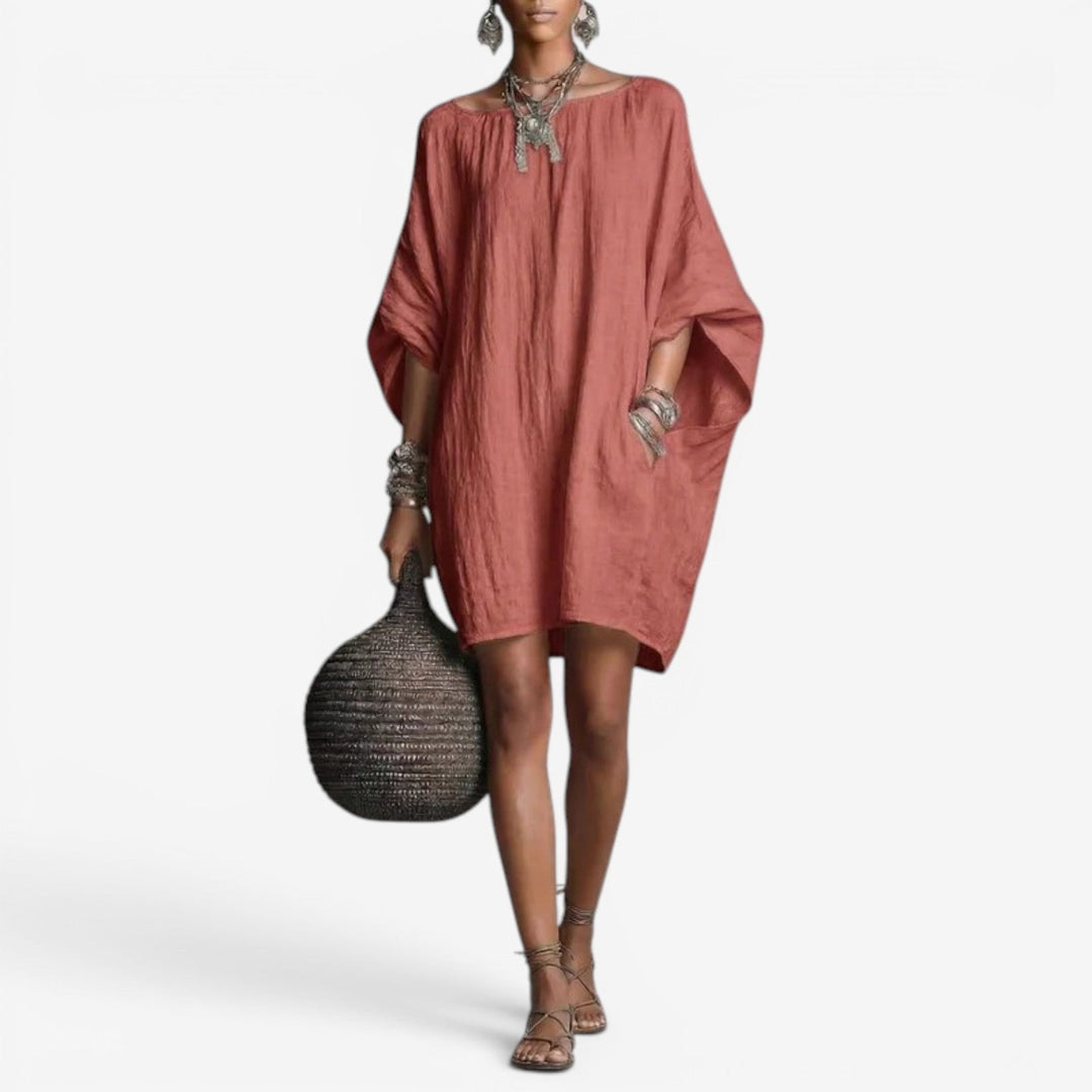 Kvinnors Oversized Batwing Mini Klänning – Flödande Boho Shift för Vår och Sommar