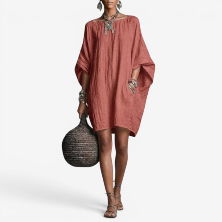 Kvinnors Oversized Batwing Mini Klänning – Flödande Boho Shift för Vår och Sommar
