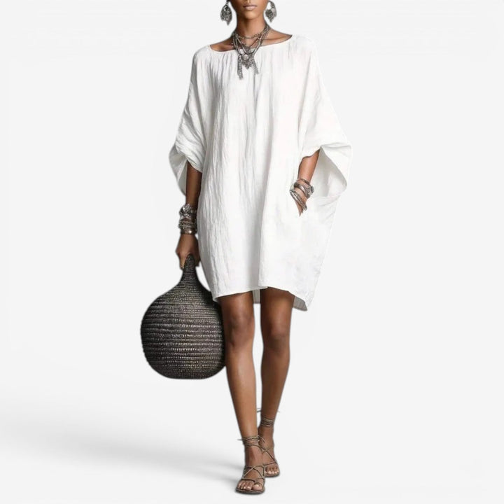 Kvinnors Oversized Batwing Mini Klänning – Flödande Boho Shift för Vår och Sommar